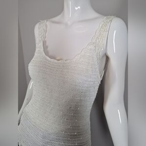 Vintage Beaded Crochet Tank Top White Lace Camisole Y2K 90s Coquette Bridal XS